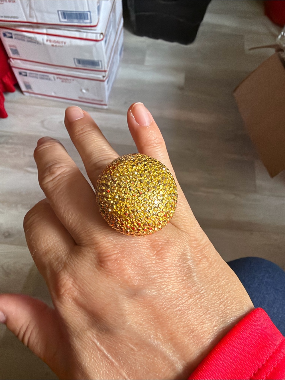 Gold Crystal Dome Cocktail Ring - Women Jewelry